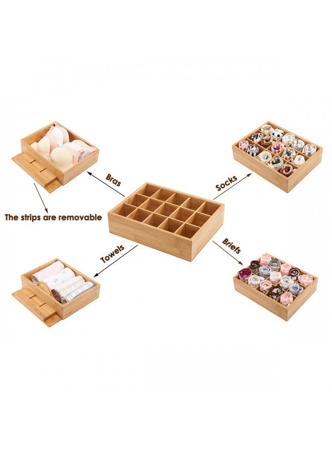 GOBAM GOBAM Bamboo Closet Drawer Divider - Storage Organizer with 15 Compartments, Drawer Organizer, Storage Box for Belts, Ties, Bras, Briefs, Socks & Jewelry - Natural - Image 4