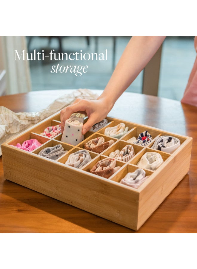 GOBAM GOBAM Bamboo Closet Drawer Divider - Storage Organizer with 15 Compartments, Drawer Organizer, Storage Box for Belts, Ties, Bras, Briefs, Socks & Jewelry - Natural - Image 3
