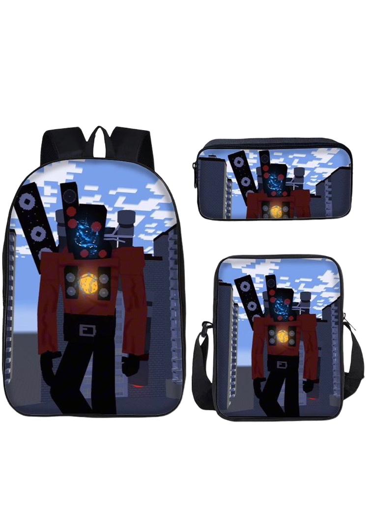 3 Pcs Skibidi Toilet  School Bag Satchel Pencil Case Animated Game Skibidi Toilet Man Gifts For Kids TV Man Toilet Man Titan Man - Image 1