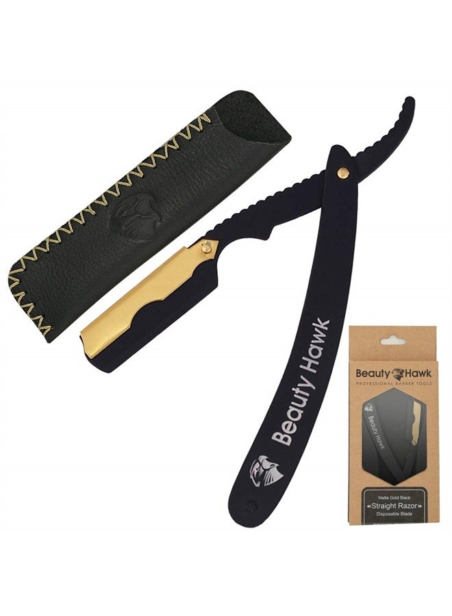 beauty hawk Beauty Hawk Professional Straight Edge Razor Blade - Shaving Razors for Men with 50 PCS Single Edge Blades - 24K Gold Plated Cap Barber Razor Blades for Ultimate Shaving Experience - Image 1