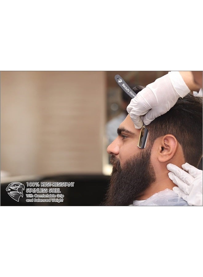 beauty hawk Beauty Hawk Professional Straight Edge Razor Blade - Shaving Razors for Men with 50 PCS Single Edge Blades - 24K Gold Plated Cap Barber Razor Blades for Ultimate Shaving Experience - Image 5