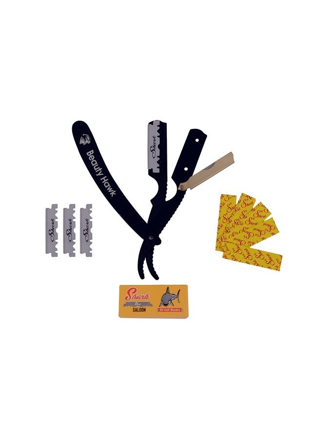 beauty hawk Beauty Hawk Professional Straight Edge Razor Blade - Shaving Razors for Men with 50 PCS Single Edge Blades - 24K Gold Plated Cap Barber Razor Blades for Ultimate Shaving Experience - Image 3