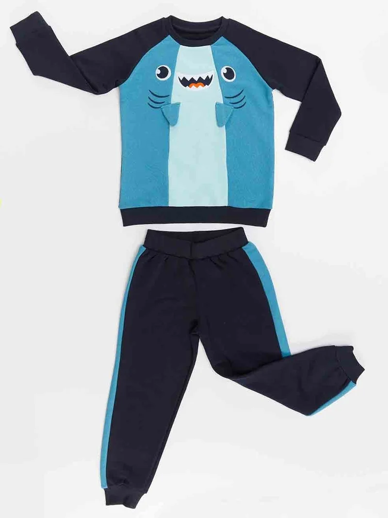 Denokids Shark Navy Blue Boys Tracksuit Set