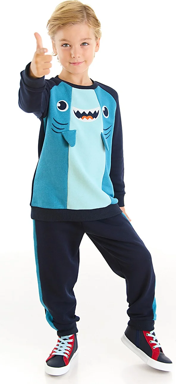 Denokids Shark Navy Blue Boys Tracksuit Set