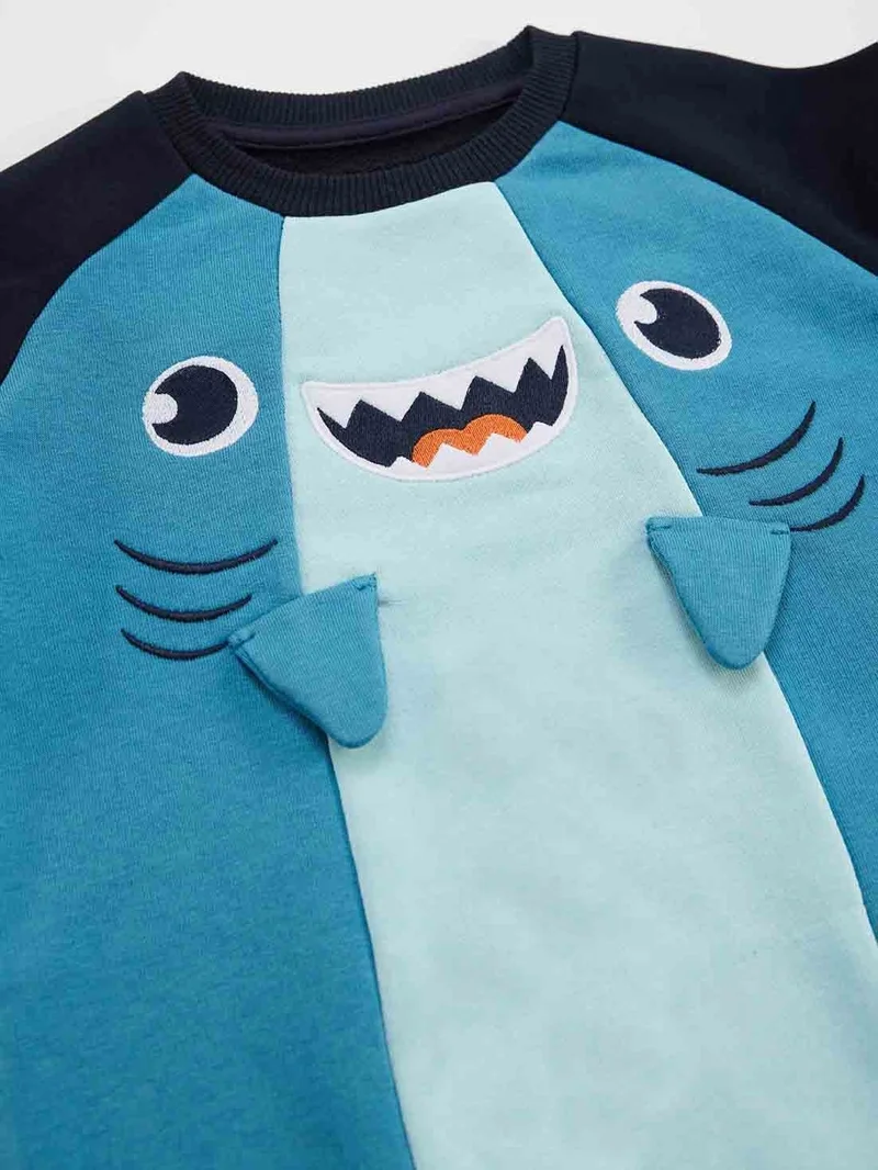 Denokids Shark Navy Blue Boys Tracksuit Set