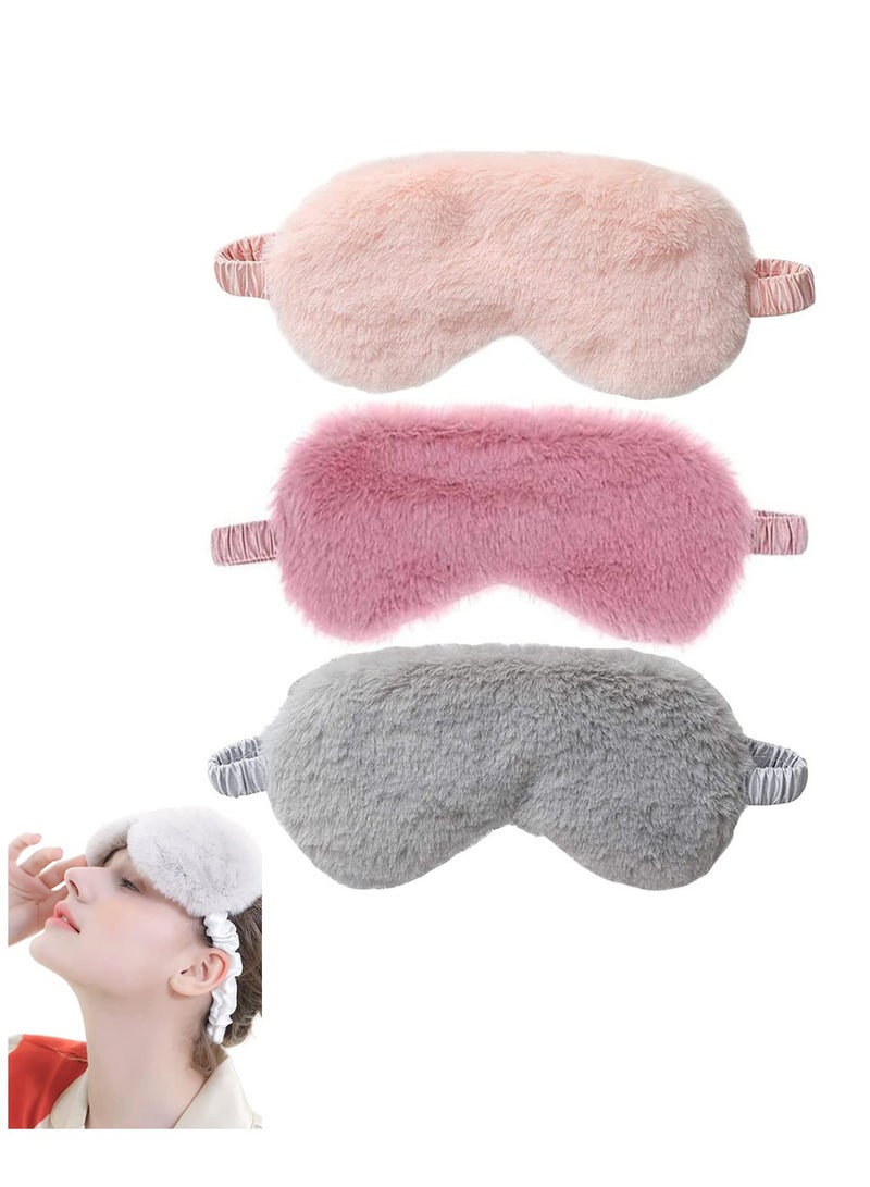 Excefore Plush Sleeping Eye Mask Sleeping Masks for Women Soft Fluffy Eye Cover Silk Eye Mask with Elastic Strap Blindfold Sleep Masks for Women Kids Men Family 3 PCS - Image 1