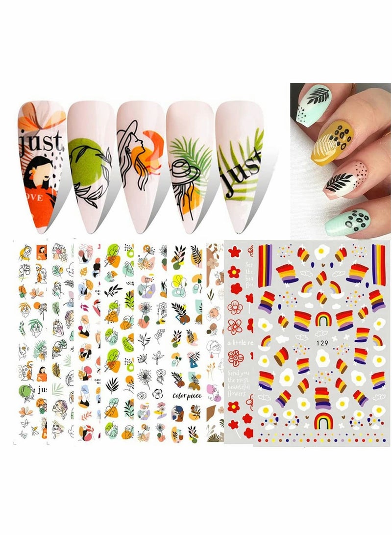 10 ورقات ملصقات أظافر جرافيتي DIY لفن الأظافر، ملصقات أظافر القدم ذاتية اللصق، وجه مجرد وزهور وأوراق، مستلزمات فن الأظافر، زينة، إكسسوارات، مانكير للنساء والفتيات - Image 1