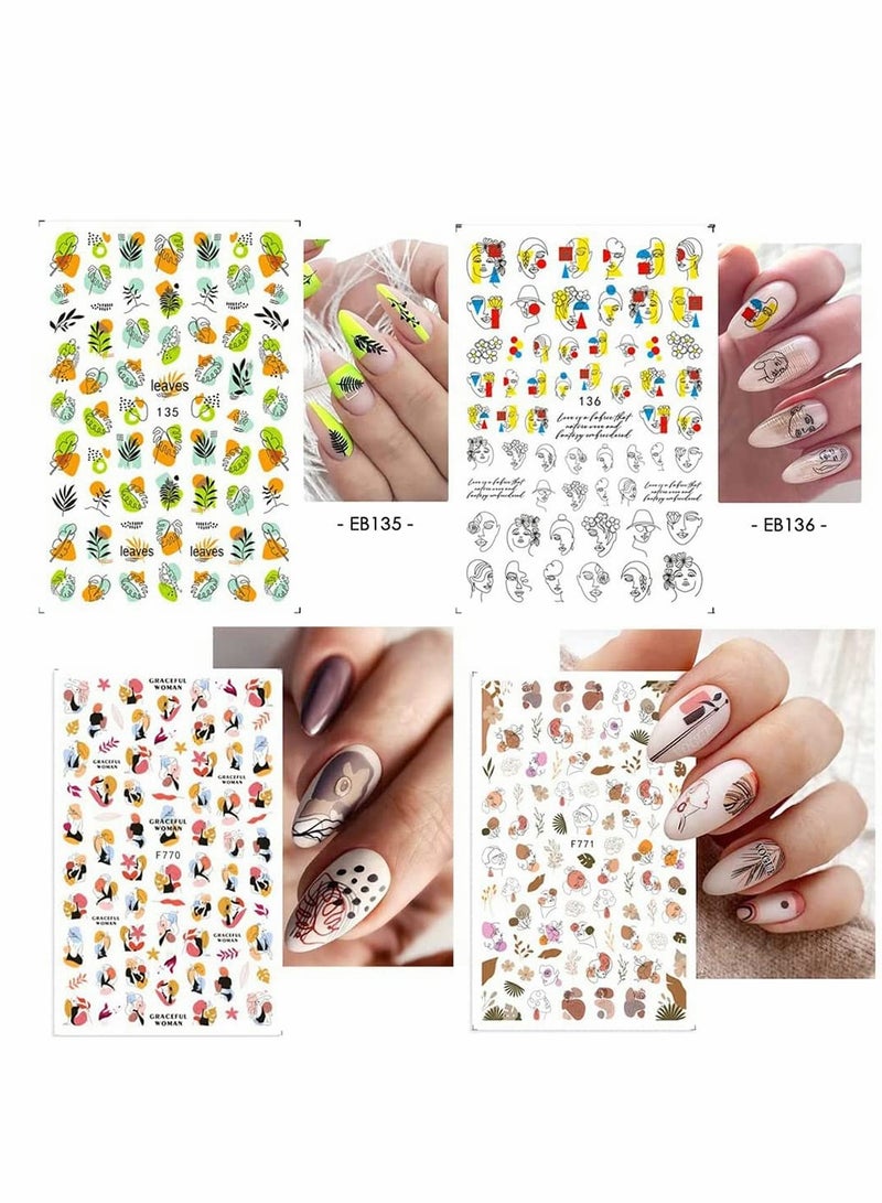 10 ورقات ملصقات أظافر جرافيتي DIY لفن الأظافر، ملصقات أظافر القدم ذاتية اللصق، وجه مجرد وزهور وأوراق، مستلزمات فن الأظافر، زينة، إكسسوارات، مانكير للنساء والفتيات - Image 3