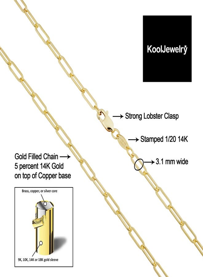 Kooljewelry Solid 14k Yellow Gold Filled Paperclip Chain Bracelet for Women (3.1 mm, 7.5 inch) - Image 3