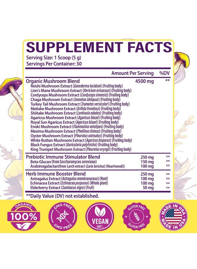Dmeisy Mushroom Powder | for Mushroom Coffee, 20-in-1 Mushroom Complex with Lions Mane Powder, Reishi, Cordyceps, Turkey Tail & Herbs, Brain Supplements for Memory and Focus, Energy, Immunity - 5.3oz - Image 2