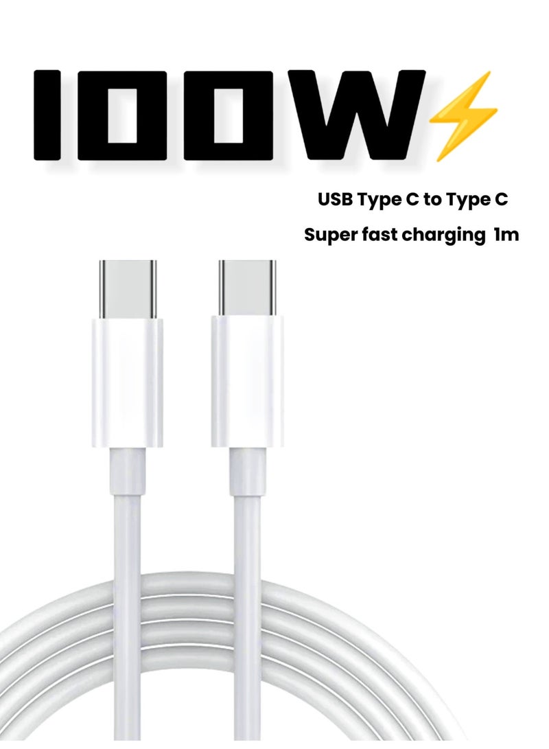 باراكا كابل شحن سريع USB-C إلى USB-C بطول 1 متر - شحن عالي السرعة ومزامنة بيانات - توافق شامل مع أجهزة iPhone و iPad و MacBook و Samsung و Huawei وجميع أجهزة USB-C - أبيض - Image 1