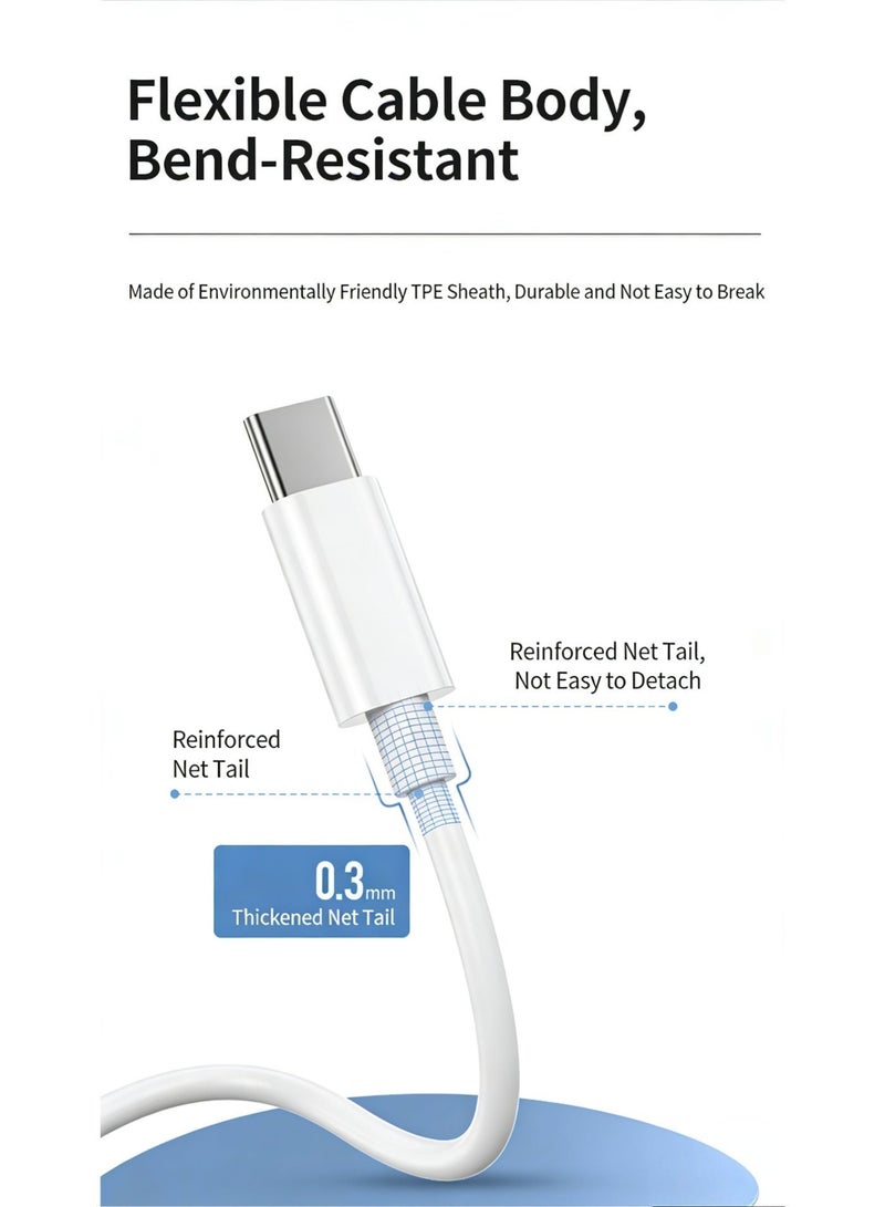 باراكا كابل شحن سريع USB-C إلى USB-C بطول 1 متر - شحن عالي السرعة ومزامنة بيانات - توافق شامل مع أجهزة iPhone و iPad و MacBook و Samsung و Huawei وجميع أجهزة USB-C - أبيض - Image 4