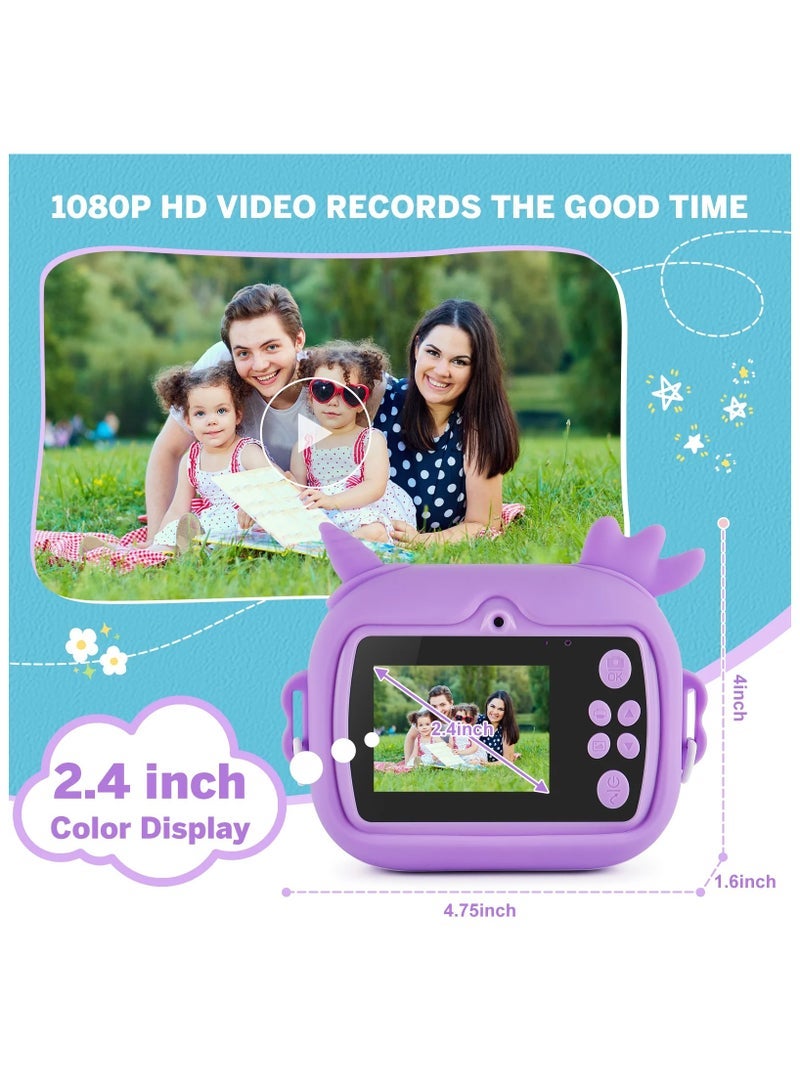 Jubilin Kids Camera Instant Print, Kids Digital Camera with 3 Rolls Print Paper, 2.4 Inch 1080P Screen with 32GB TF Card for Girls Boys Birthday Festival Party Gift ,Purple - Image 5