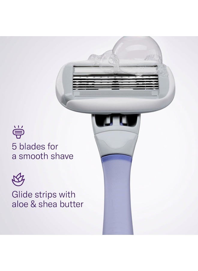 Flamingo مقبض ماكينة حلاقة فلامينغو 1 للنساء (بنفسجي)، 4 شفرات حلاقة بخمسة شفرات، وحامل دش واحد - Image 5