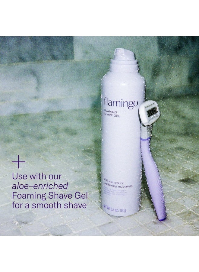 Flamingo مقبض ماكينة حلاقة فلامينغو 1 للنساء (بنفسجي)، 4 شفرات حلاقة بخمسة شفرات، وحامل دش واحد - Image 3