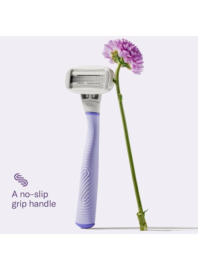 Flamingo مقبض ماكينة حلاقة فلامينغو 1 للنساء (بنفسجي)، 4 شفرات حلاقة بخمسة شفرات، وحامل دش واحد - Image 4