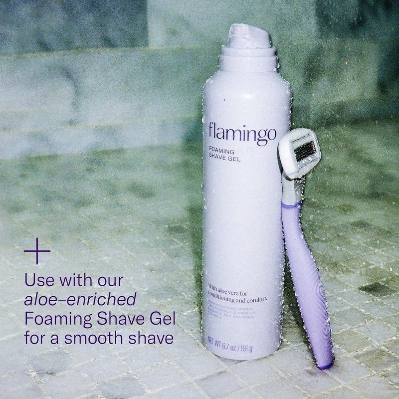 Flamingo مقبض ماكينة حلاقة فلامينغو 1 للنساء (بنفسجي)، 4 شفرات حلاقة بخمسة شفرات، وحامل دش واحد - Image 3