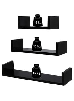 MODERN HOME 3-Piece Wall Mounted Floating Shelves - Black  - Image 3