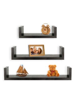 MODERN HOME 3-Piece Wall Mounted Floating Shelves - Black  - Image 2