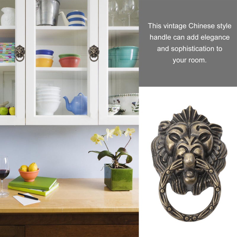 Antique Vintage Lion Head Drawer Pull Handles 4 Pack Copper Color Cabinet Hardware - Image 5