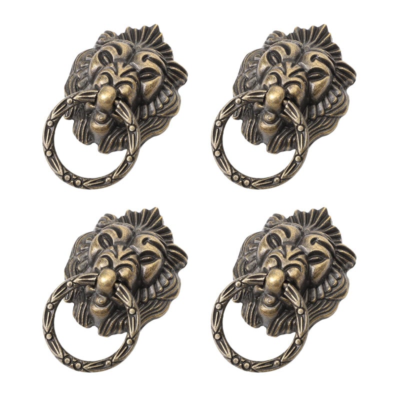 Antique Vintage Lion Head Drawer Pull Handles 4 Pack Copper Color Cabinet Hardware - Image 2