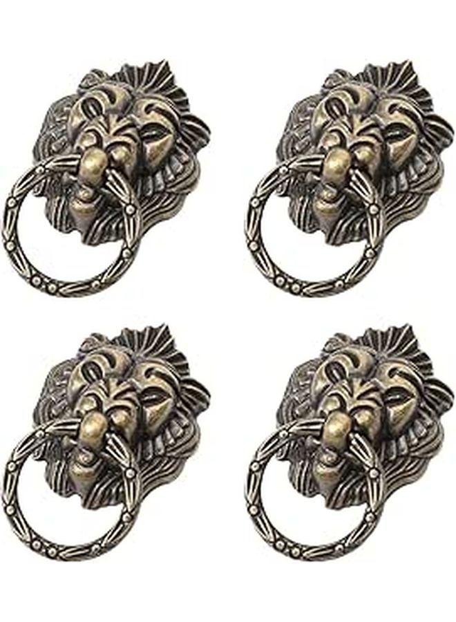 Antique Vintage Lion Head Drawer Pull Handles 4 Pack Copper Color Cabinet Hardware - Image 1