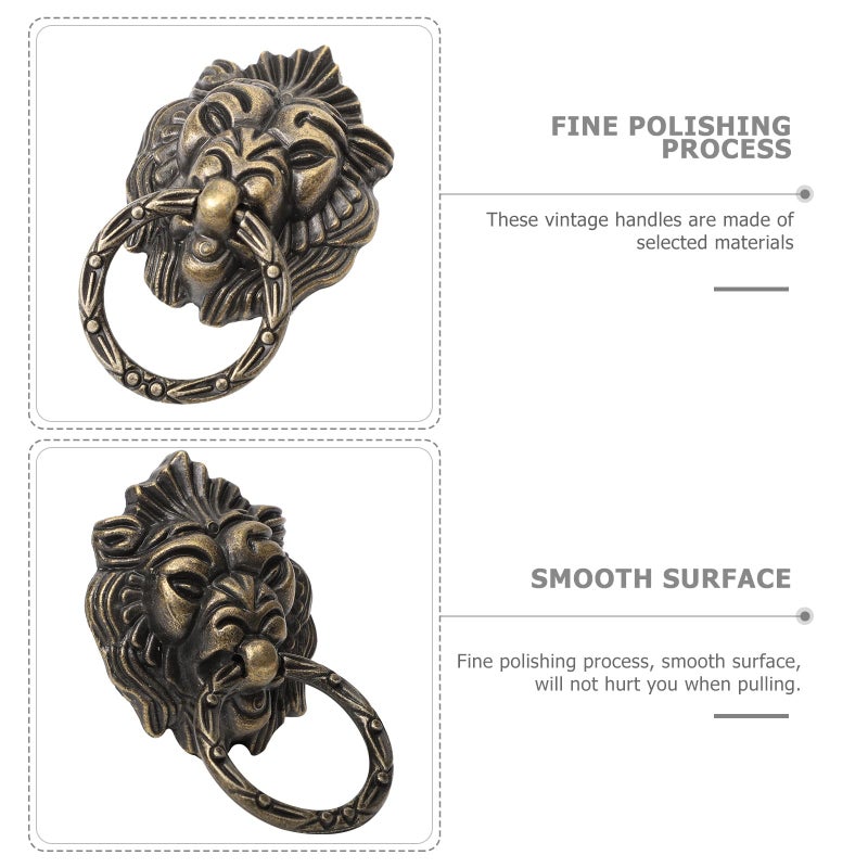 Antique Vintage Lion Head Drawer Pull Handles 4 Pack Copper Color Cabinet Hardware - Image 4