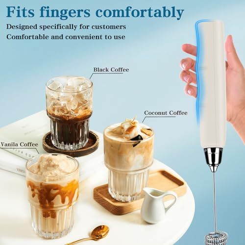 BSRGMS Milk Frother Handheld for Coffee, Electric Whisk 3 Speed Adjustable, Drink Mixer with Stainless 3 Whisks, Rechargeable Hand Frother Wand, for Latte Cappuccino Hot Chocolate Egg Beige - Image 4