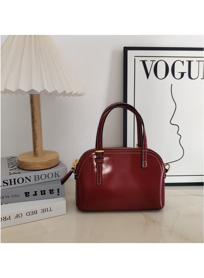 New Mini Shell Bag, Hand-held Single Shoulder Crossbody Bag [Patent Leather Burgundy] 22*8*14cm