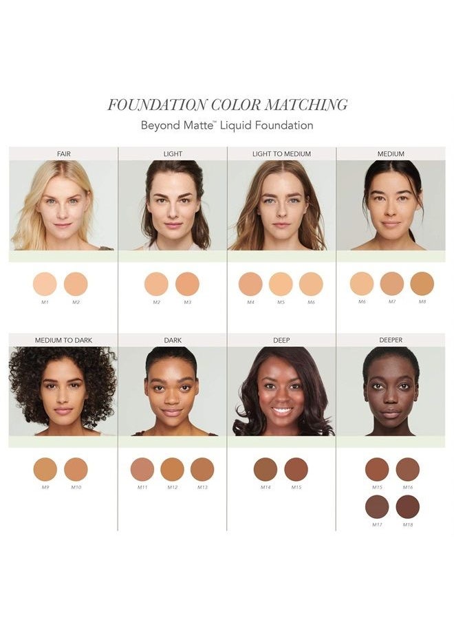 Jane Iredale Beyond Matte 3-in-1 Liquid Foundation, Long-wear, Buildable Coverage, Vegan, Clean, Cruelty Free, Semi Matte Finish, M1