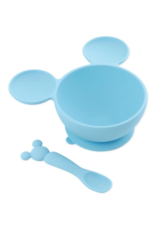 Bumkins Disney Baby Bowl, Silicone Feeding Set with Suction for Baby and Toddler, Includes Spoon and Lid, Essentials for Baby Led Weaning,for Babies 4 Months, Mickey Mouse Light Blue - Image 1