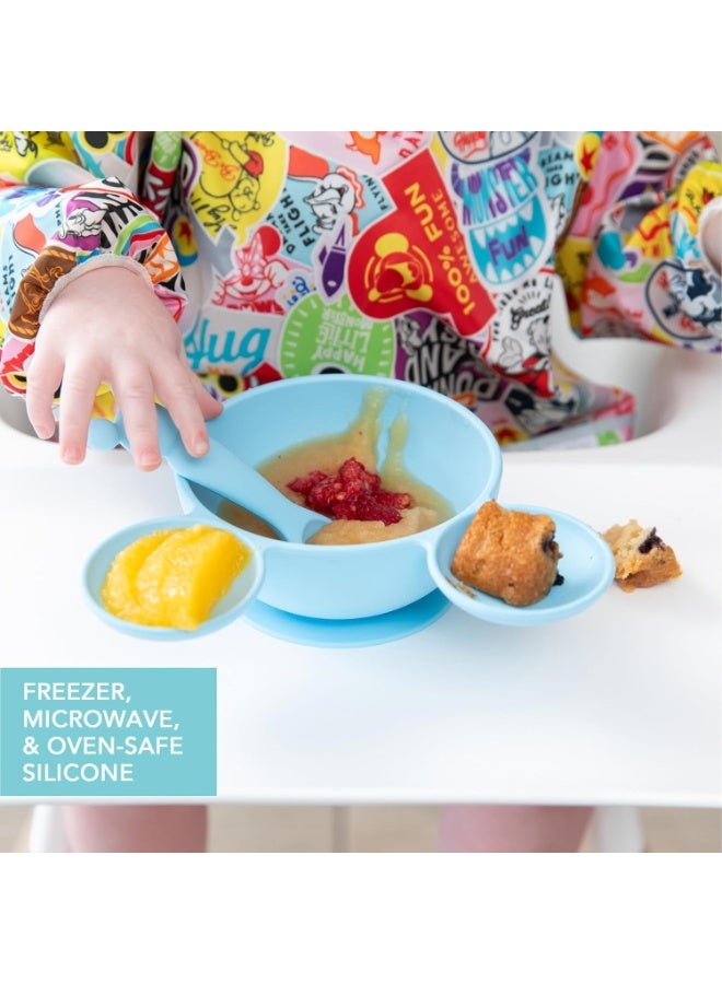 Bumkins Disney Baby Bowl, Silicone Feeding Set with Suction for Baby and Toddler, Includes Spoon and Lid, Essentials for Baby Led Weaning,for Babies 4 Months, Mickey Mouse Light Blue - Image 2