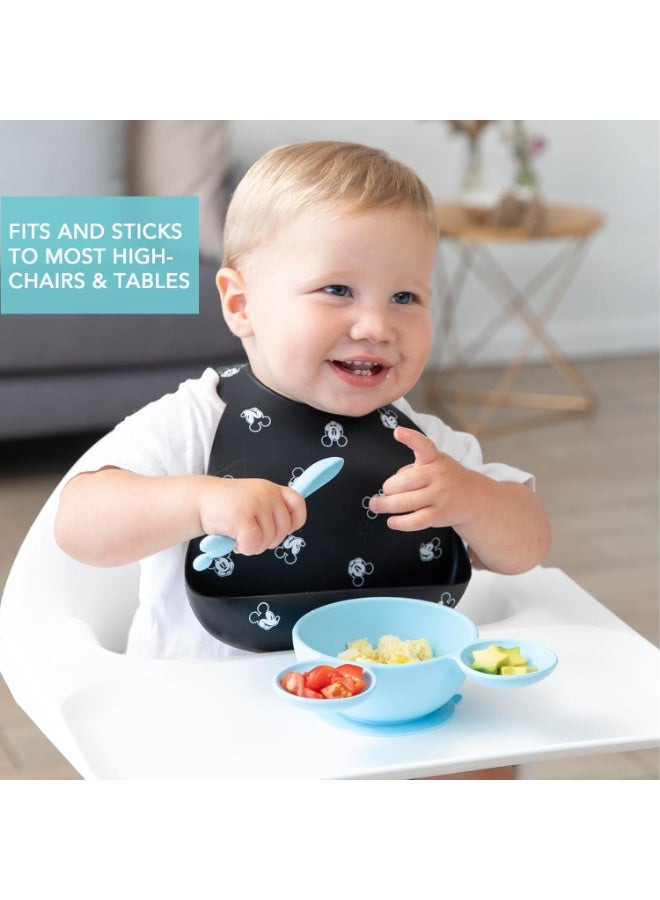 Bumkins Disney Baby Bowl, Silicone Feeding Set with Suction for Baby and Toddler, Includes Spoon and Lid, Essentials for Baby Led Weaning,for Babies 4 Months, Mickey Mouse Light Blue - Image 3