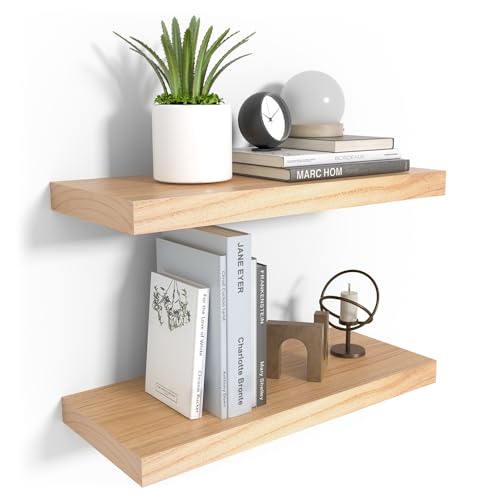 Floating Shelves for Wall Natural Wood Shelf Decor for Bathroom Kitchen Bedroom Hanging Mounted Invisible Bracket Small 17 inch Rustic Burlywood