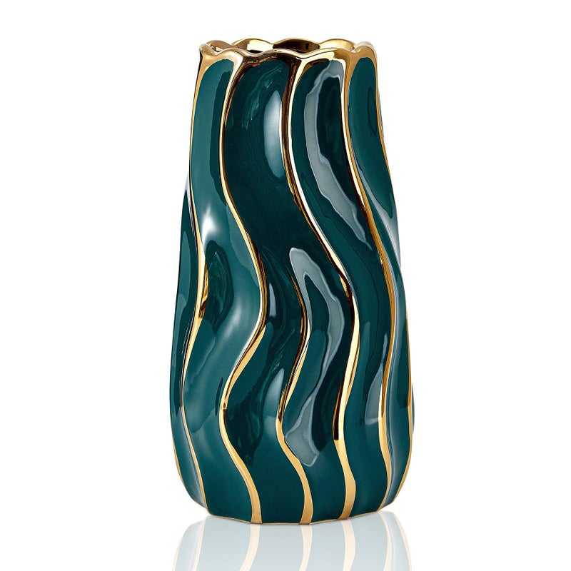 OTARTU Ceramic Vase  Green Vase for Home Decor Decorative Flower Vase  Vertical Stripe Ceramic Vases for Home D?cor  Bedroom  Office  Living Room  Bathroom  Tabletop Decor  Centerpiece (Green) - Image 1