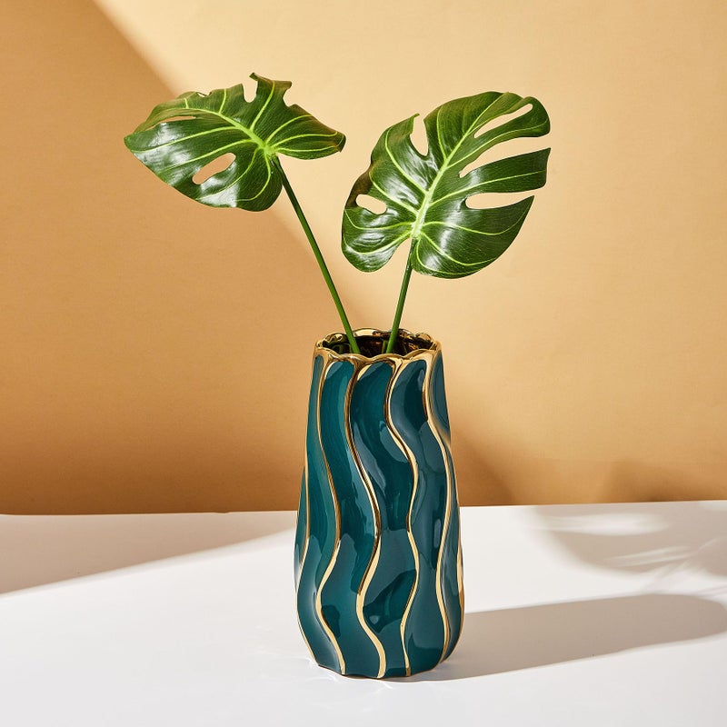 OTARTU Ceramic Vase  Green Vase for Home Decor Decorative Flower Vase  Vertical Stripe Ceramic Vases for Home D?cor  Bedroom  Office  Living Room  Bathroom  Tabletop Decor  Centerpiece (Green) - Image 4