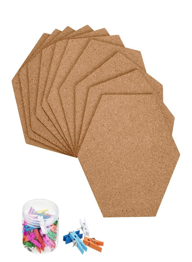 HBlife Hexagon Cork Board Tiles 10 Pack Self-Adhesive Corkboards for Wall Pin Board Decorative Bulletin Board for Office Home Kitchen with 50 Multi-Color Push Pins - Image 1