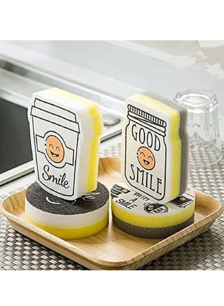 4 قطع من إسفنجات تنظيف المطبخ غير مسببة للخدش، إسفنجات فرك الأطباق والحلل والمقالي بتصميم وجه مبتسم - Image 2