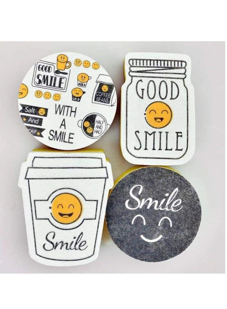 4 قطع من إسفنجات تنظيف المطبخ غير مسببة للخدش، إسفنجات فرك الأطباق والحلل والمقالي بتصميم وجه مبتسم - Image 1