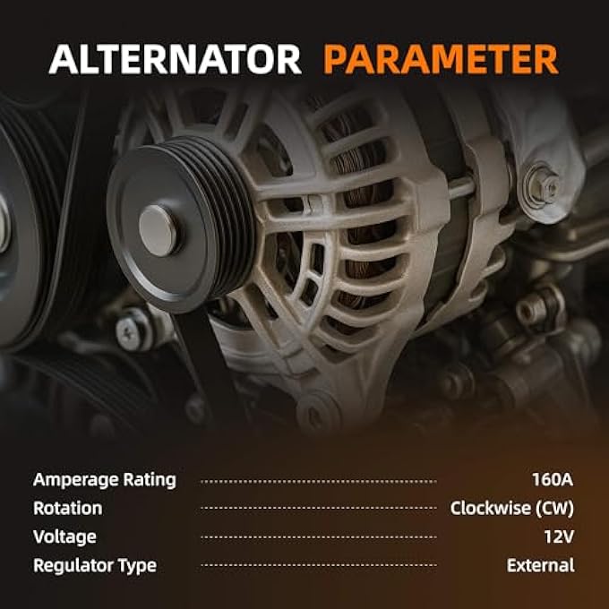 POBWAV 56029914A 56029914AD Alternator Compatible with Dodge Ram 1500 Durango Nitro Jeep Grand CherokeeCommander Liberty Chrysler Aspen 12V 160A CW 6-Groove Pulley Replace# 56029914AF 56029914AL - Image 3
