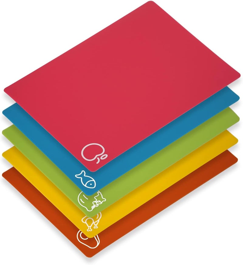 Goodluck 5 Pieces Flexible Cutting Boards, BPA Free Plastic Cutting Boards for Kitchen, Non Slip Cutting Mat for Meat and Vegetables, Thanksgiving - Image 1