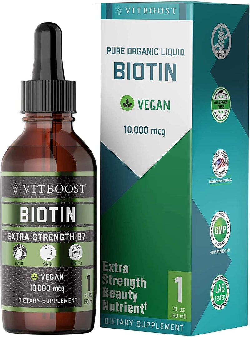VITBOOST Vegan Biotin Liquid Drops 10,000 mcg for Women - Image 1