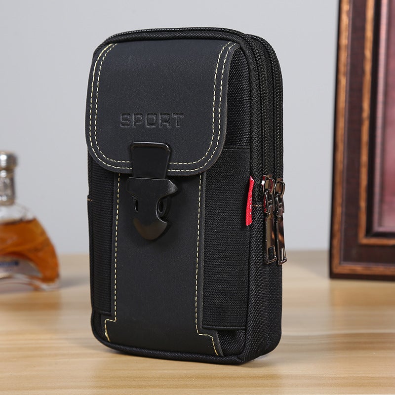 Hot selling fashion Oxford cloth mobile phone Bag Mens multi-functional mobile phone case wear belt mobile phone bag gift spot wholesale Vertical black