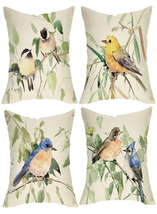 Fjfz Spring Summer Birds Decorative Throw Pillow Covers 20 x 20 Set of 4, Chickadee Goldfinch Bluebird Porch Outdoor Home Decor, Sparrow Branches Vintage Couch Cushion Case - Image 1