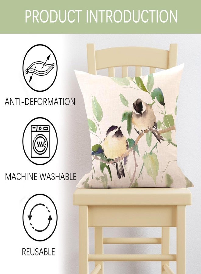 Fjfz Spring Summer Birds Decorative Throw Pillow Covers 20 x 20 Set of 4, Chickadee Goldfinch Bluebird Porch Outdoor Home Decor, Sparrow Branches Vintage Couch Cushion Case - Image 3