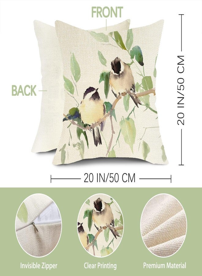 Fjfz Spring Summer Birds Decorative Throw Pillow Covers 20 x 20 Set of 4, Chickadee Goldfinch Bluebird Porch Outdoor Home Decor, Sparrow Branches Vintage Couch Cushion Case - Image 2