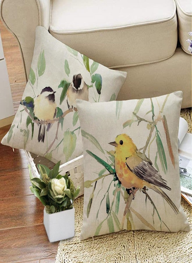 Fjfz Spring Summer Birds Decorative Throw Pillow Covers 20 x 20 Set of 4, Chickadee Goldfinch Bluebird Porch Outdoor Home Decor, Sparrow Branches Vintage Couch Cushion Case - Image 5