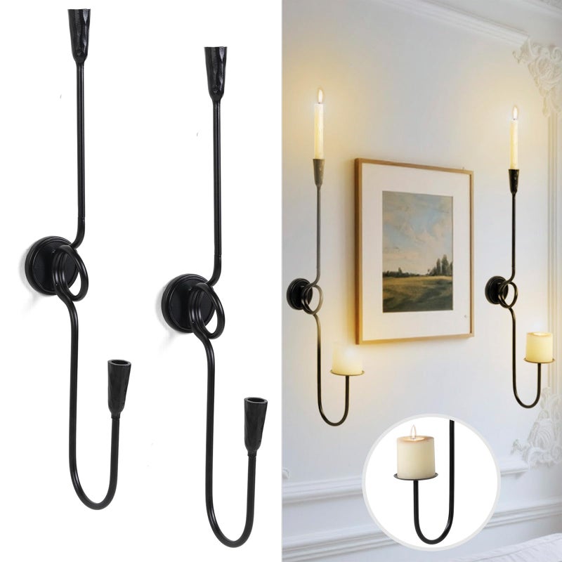 GAKA Large(27 inch) Wall Sconce Candle Holder Set of 2,2 Arm Iron Wall Mount Candle Holder Decorative,Black - Image 1