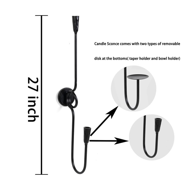 GAKA Large(27 inch) Wall Sconce Candle Holder Set of 2,2 Arm Iron Wall Mount Candle Holder Decorative,Black - Image 3