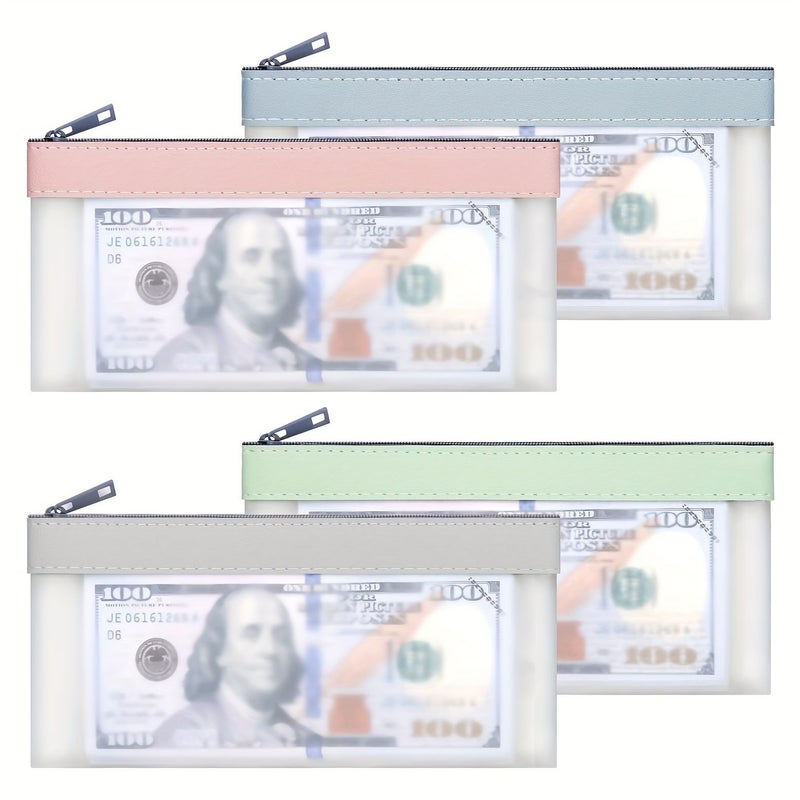 Set of 4 Zippered Money Bags Clear Cash Pouches Bank Deposit - Image 1